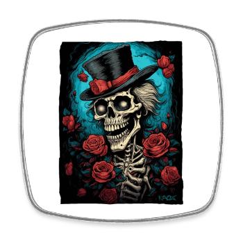 Crâne Squelette Gentleman et Roses - Magnet carré - blanc - Devant