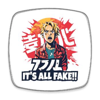 Manga Anime Fan Boy: Es ist alles Fake - Viereckiger Kühlschrankmagnet - Weiß - Vorne