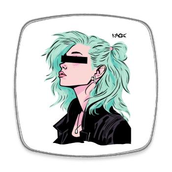 Anonyme Dessin Animé Rocker Girl - Magnet carré - blanc - Devant