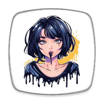 Inks Drop Anime Girl - Square fridge magnet - white - Front