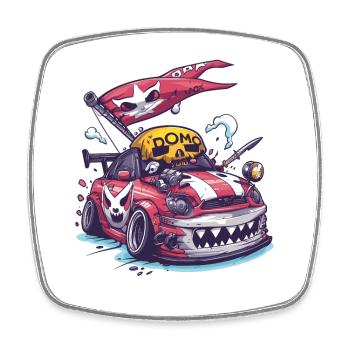 Robuster Cartoon JDM Piraten Street Racer - Viereckiger Kühlschrankmagnet - Weiß - Vorne