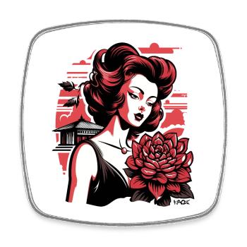 Beautiful women and traditional flowers - Square fridge magnet - white - Front
