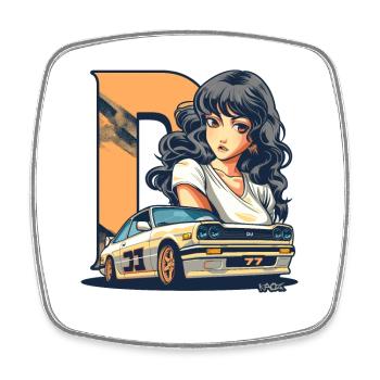 D-like Initial: Retro Japanese Anime JDM Manga - Square fridge magnet - white - Front