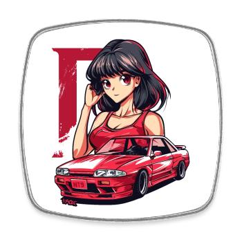 D wie Initial: Retro-Anime-Vintage-Japanisches JDM - Viereckiger Kühlschrankmagnet - Weiß - Vorne