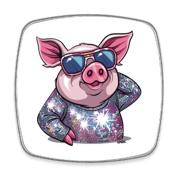 Glitzer Disco Tanz-Diva Schwein - Viereckiger Kühlschrankmagnet - Weiß - Vorne
