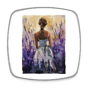 The girl in the field full of lavender - Square fridge magnet - white - Front