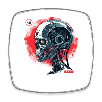 Cyber Cyborg Tech: Roboter Totenkopf Schädel - Viereckiger Kühlschrankmagnet - Weiß - Vorne