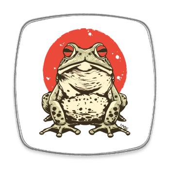 Eine große, dicke japanische Frosch-Kröte - Viereckiger Kühlschrankmagnet - Weiß - Vorne