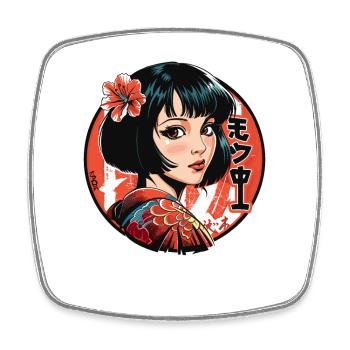 Kimono japonais : JDM Anime Geisha Girl - Magnet carré - blanc - Devant