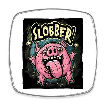 Sabberndes, hungriges, glückliches Schwein - Viereckiger Kühlschrankmagnet - Weiß - Vorne