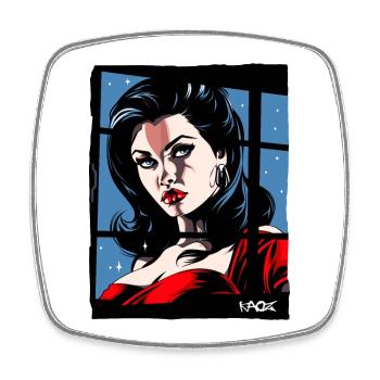 Élégance classique : Femme en rouge - Magnet carré - blanc - Devant