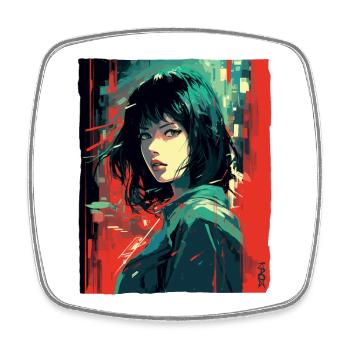 Japanese Girl: Street Art Anime - Square fridge magnet - white - Front