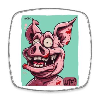 Crazy Funny WTF Cartoon Pig - Square fridge magnet - white - Front