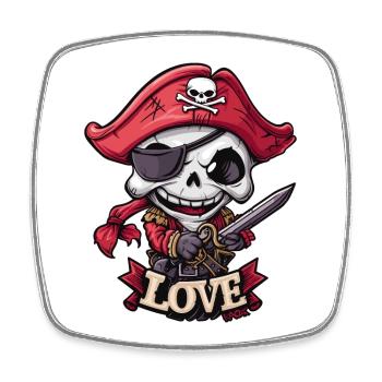 Chibi Cool et Drôle Amour Pirate Squelette - Magnet carré - blanc - Devant