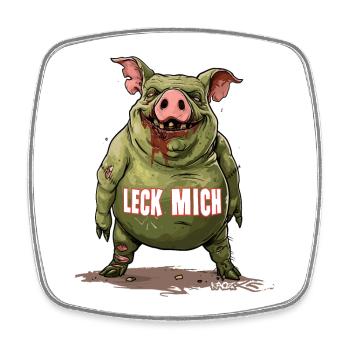Cochon zombie drôle vert : Lèche-moi - Magnet carré - blanc - Devant