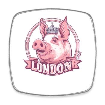 Un cochon avec une couronne à Londres - Magnet carré - blanc - Devant
