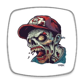 Casquette de baseball portant un zombie en colère - Magnet carré - blanc - Devant
