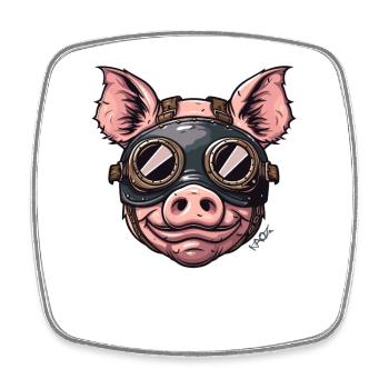 Lustiges lächelndes Schwein mit Leder-Maske - Viereckiger Kühlschrankmagnet - Weiß - Vorne