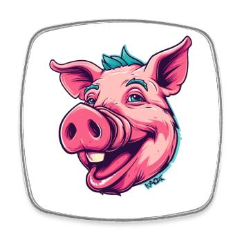 Super happy punk pig - Square fridge magnet - white - Front