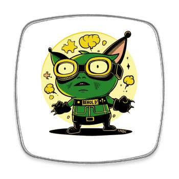 Héros d’action de dessin animé vert drôle : Regardez ici - Magnet carré - blanc - Devant
