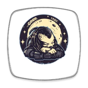 Müder niedlicher Alien-Jäger Mond und Sterne - Viereckiger Kühlschrankmagnet - Weiß - Vorne