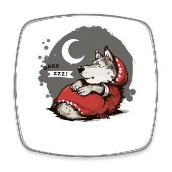 Schlafender großer böser Wolf: Oma Mond und Sterne - Viereckiger Kühlschrankmagnet - Weiß - Vorne