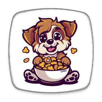 Breakfast bowl and a cute young dog - Square fridge magnet - white - Front