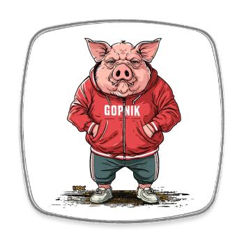 Large Slavic Gopnik Pig - Square fridge magnet - white - Front