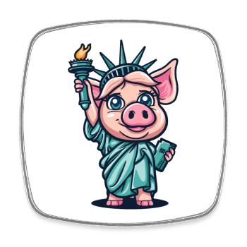 Lady Pig of Funny: Liberty Pig Statue - Square fridge magnet - white - Front
