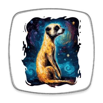 The sky is starry and a meerkat - Square fridge magnet - white - Front