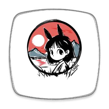 Soleil rouge japonais : Fille Lapin - Magnet carré - blanc - Devant