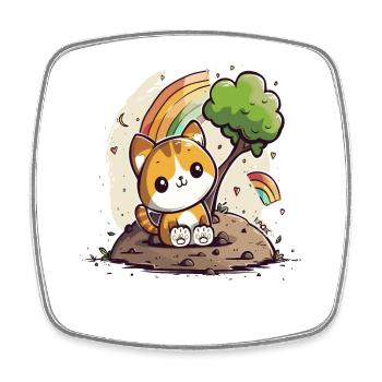 Chaton arc-en-ciel mignon - Magnet carré - blanc - Devant