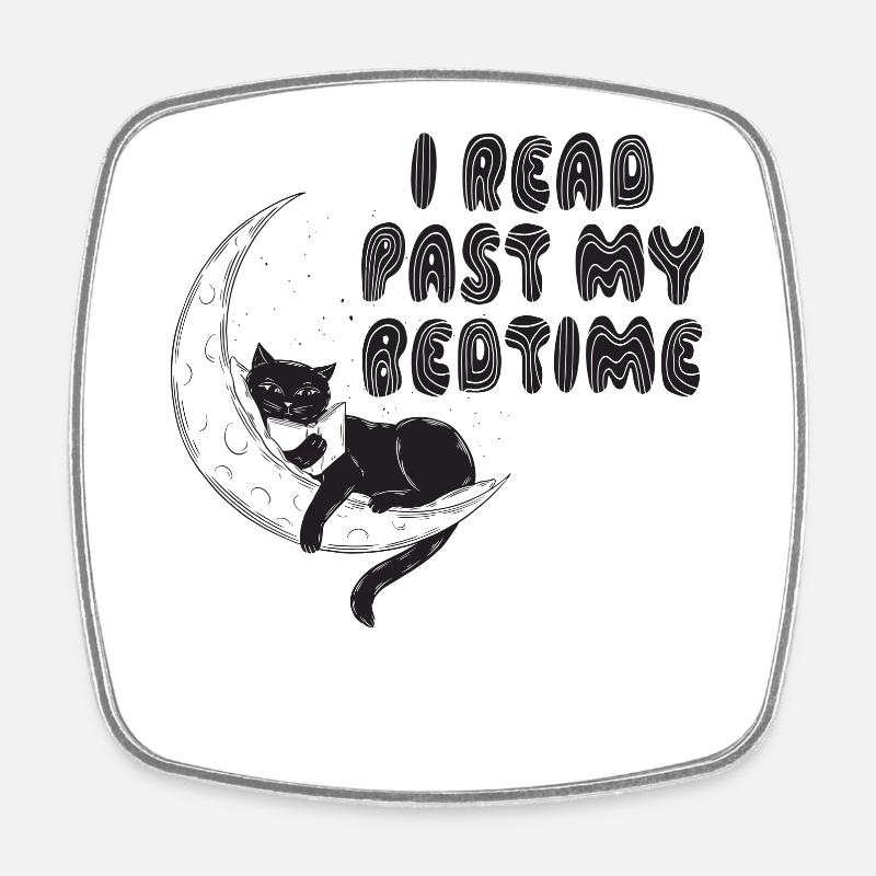 I read after bedtime reading cat - Square fridge magnet - white