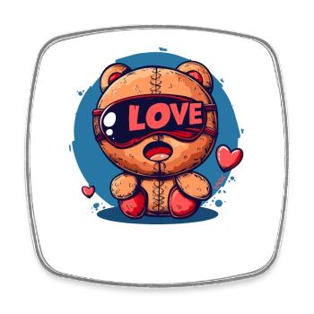Ours jouet mignon et drôle : Amour d’ours - Magnet carré - blanc - Devant
