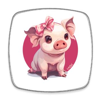 Petit cochon mignon avec nœud - Magnet carré - blanc - Devant