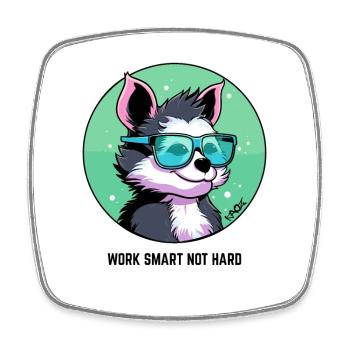 Travailler intelligemment, pas dur : chien intelligent avec des lunettes - Magnet carré - blanc - Devant