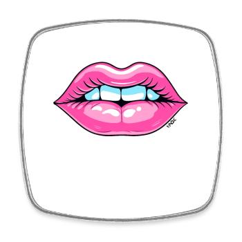 Une bouche aux lèvres roses comme un baiser - Magnet carré - blanc - Devant