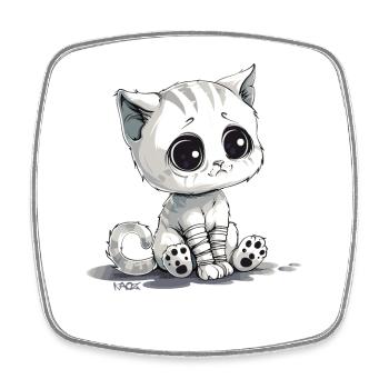 Mignon petit chaton triste - Magnet carré - blanc - Devant