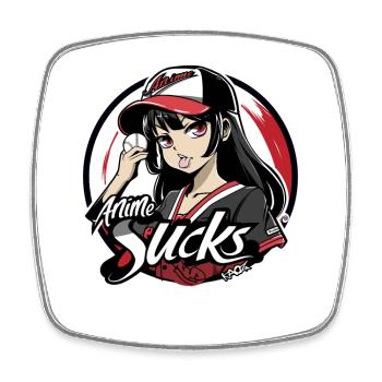 Baseball-Mädchen denkt, Anime ist doof - Viereckiger Kühlschrankmagnet - Weiß - Vorne