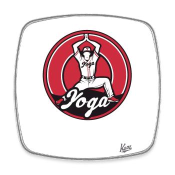 Lustige Sport Parodie: Baseball Yoga - Viereckiger Kühlschrankmagnet - Weiß - Vorne