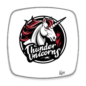Funny Sports Logo Parody: Team Thunder Unicorns - Square fridge magnet - white - Front