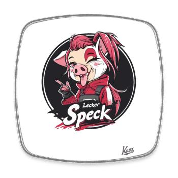 Anime Pig Mascot and Yummy Bacon - Square fridge magnet - white - Front