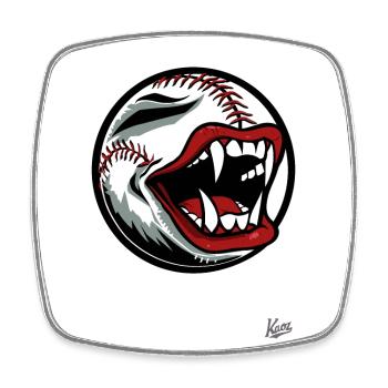 Baseball-Maskottchen mit Vampir-Zähnen - Viereckiger Kühlschrankmagnet - Weiß - Vorne