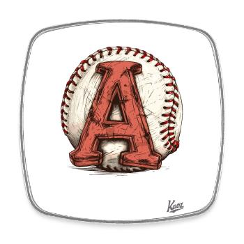 Gebrauchter Vintage-Baseball mit dem Buchstaben A - Viereckiger Kühlschrankmagnet - Weiß - Vorne
