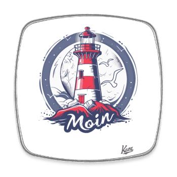 Phare dans le nord de l’Allemagne : Moin ! - Magnet carré - blanc - Devant
