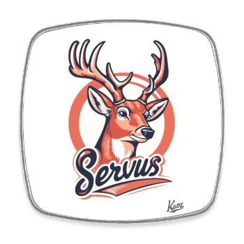 Proud red fallow deer: Deer says goodbye - Square fridge magnet - white - Front
