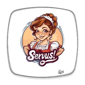 Sweet dirndl girl says goodbye - Square fridge magnet - white - Front