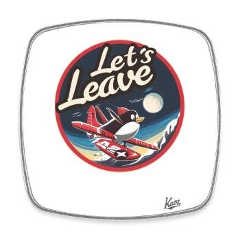 Flying funny penguin in the snow, get away from here - Square fridge magnet - white - Front