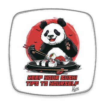 Panda bear gives sushi tips - Square fridge magnet - white - Front