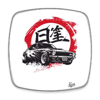 Old School Vintage Street Racer Car JDM - Square fridge magnet - white - Front